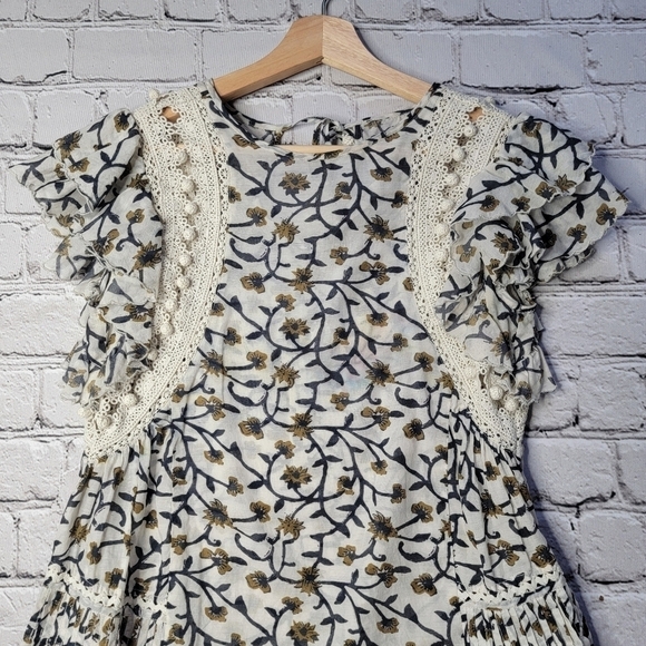 Sea New York Khloe Crema Print Crochet Accent Cotton Blend Blouse Size XS/S? - Picture 2 of 10